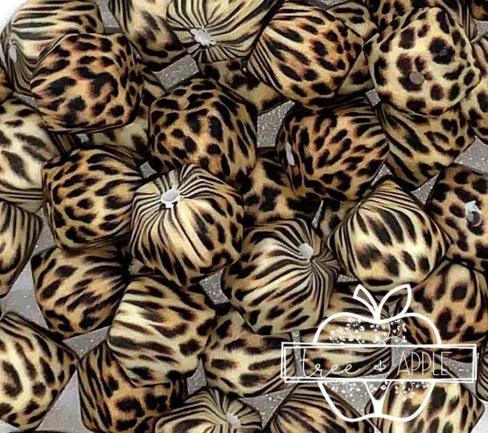 14mm Hexagon Cheetah Printed Silicone Beads, Animal Print Silicone Bead