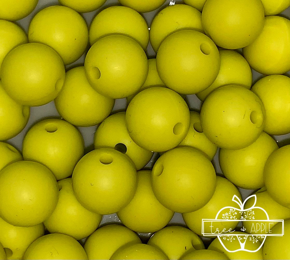 12mm Round Tennis Ball Yellow Silicone Beads