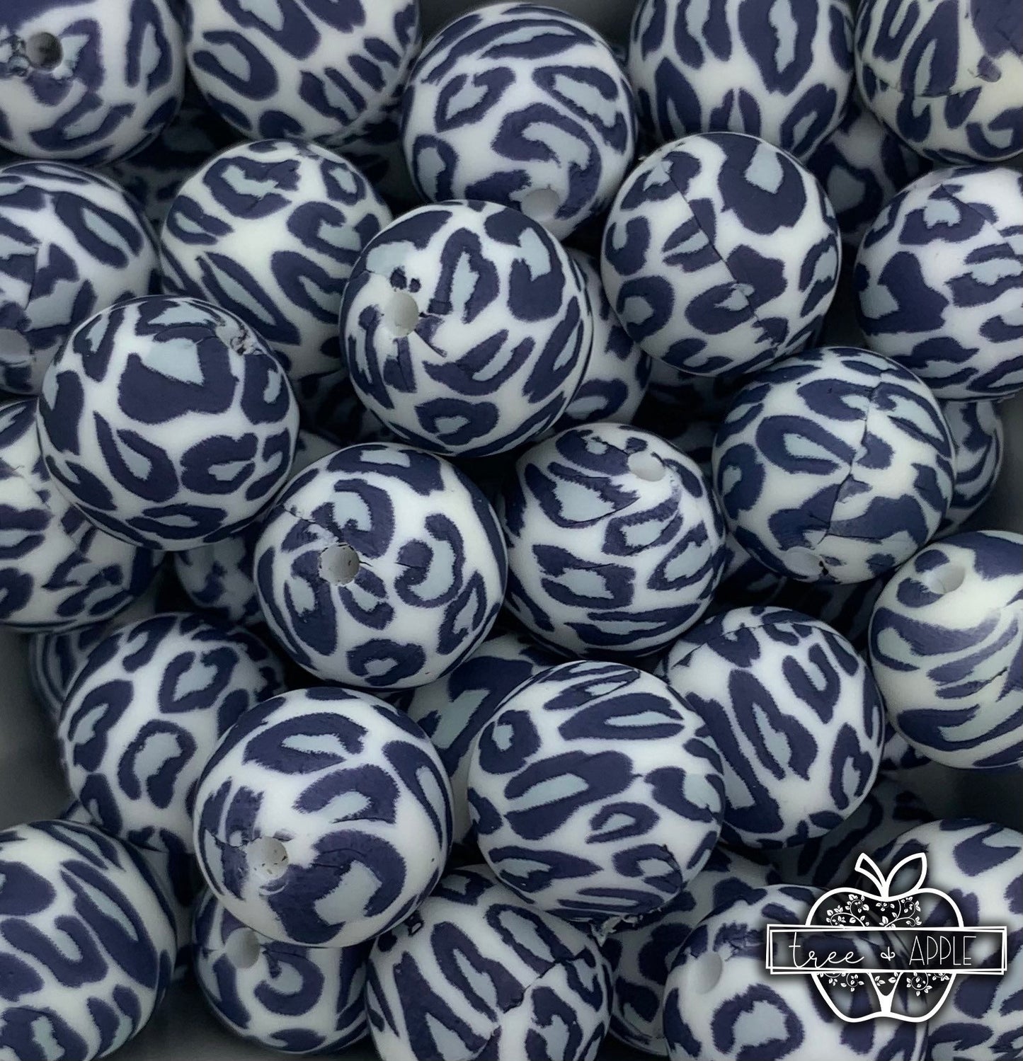 15mm Print Grey Leopard Round Animal Silicone Beads