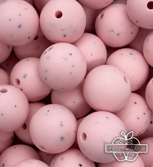 15mm Solid Speckled Pink Round Silicone Beads