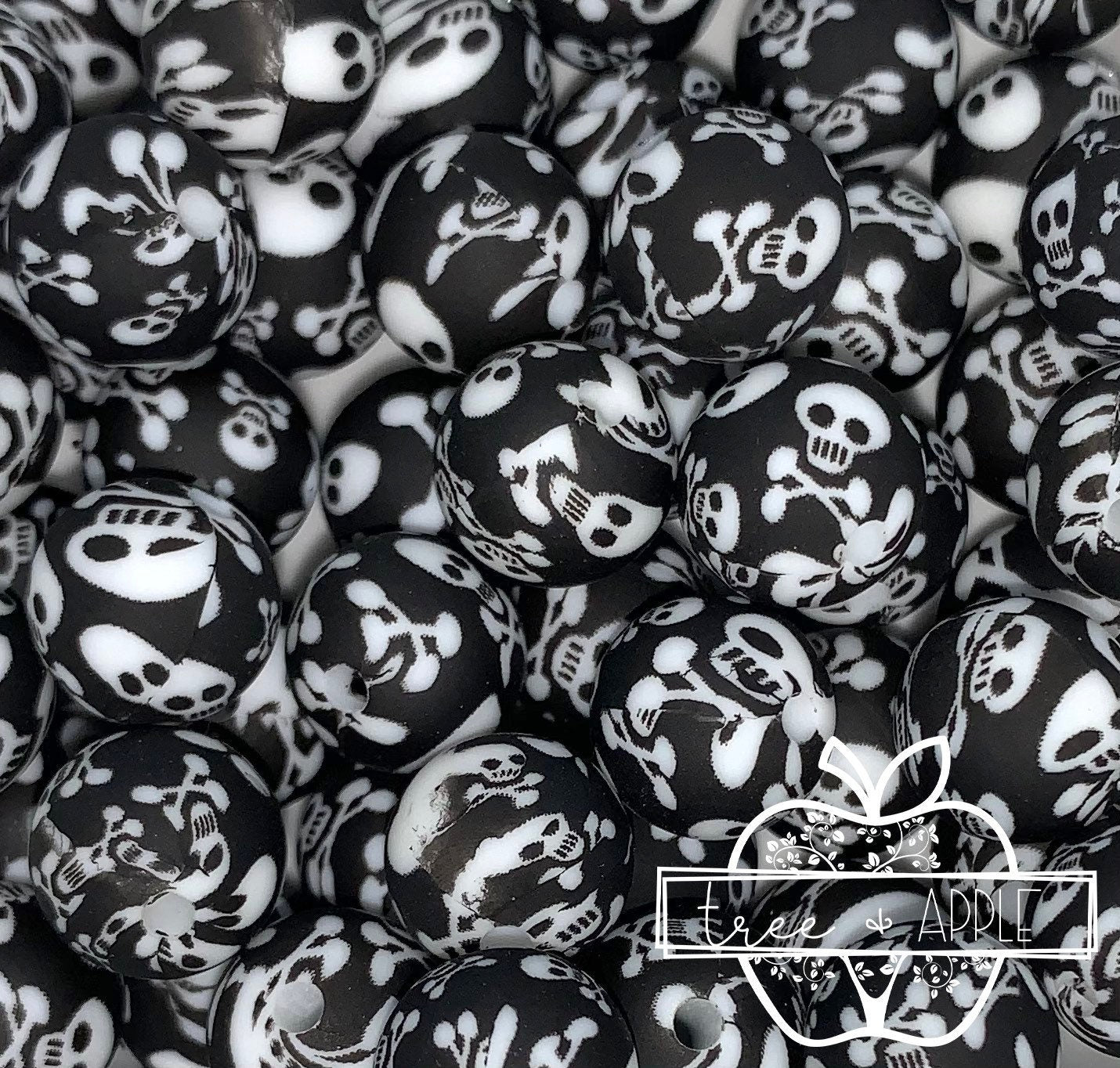 12mm Round Print Skulls Silicone Beads