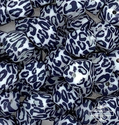 14mm Hexagon Grey Leopard Silicone Beads