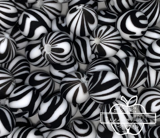 12mm Round Zebra Printed Silicone Beads