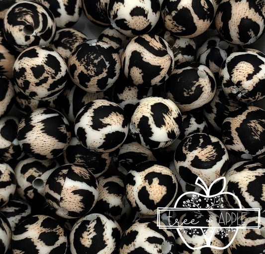 12mm Round Snow Leopard Printed Silicone Beads