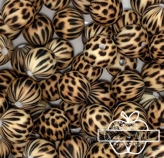 12mm Round Cheetah Printed Silicone Beads, Animal Print Beads