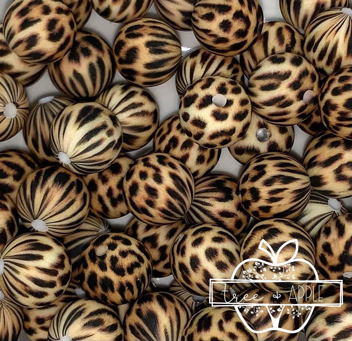 15mm Print Cheetah Round Silicone Beads, Animal Print Beads