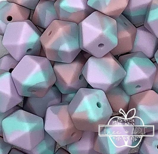 14mm Hexagon Pastel Skies Silicone Beads