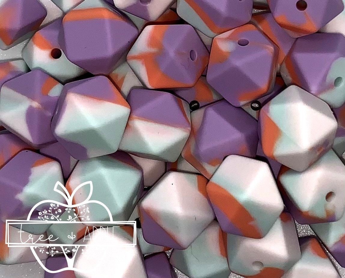 14mm Hexagon Lilac Sunset Silicone Beads