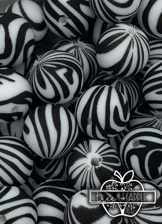 15mm Print Zebra Round Silicone Beads