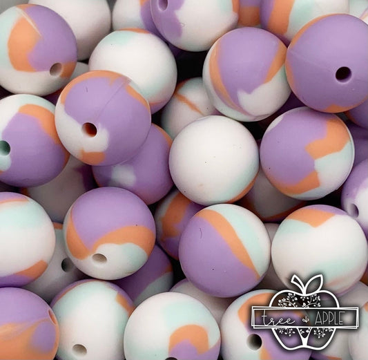 15mm Swirl Lilac Sunset Tie Dye Round Silicone Beads