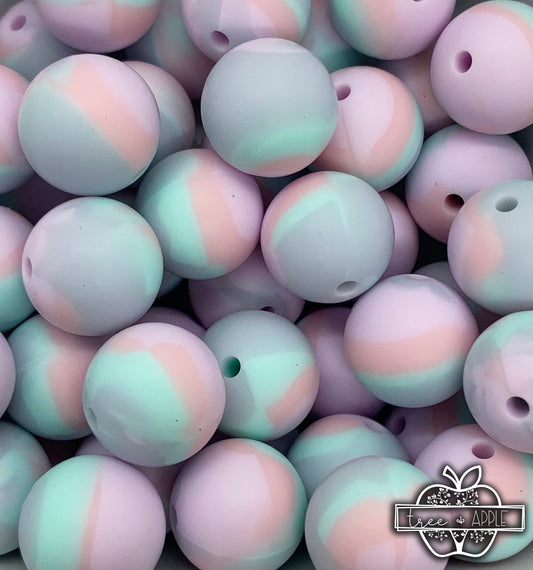 15mm Swirl Pastel Skies Tie Dye Round Silicone Beads