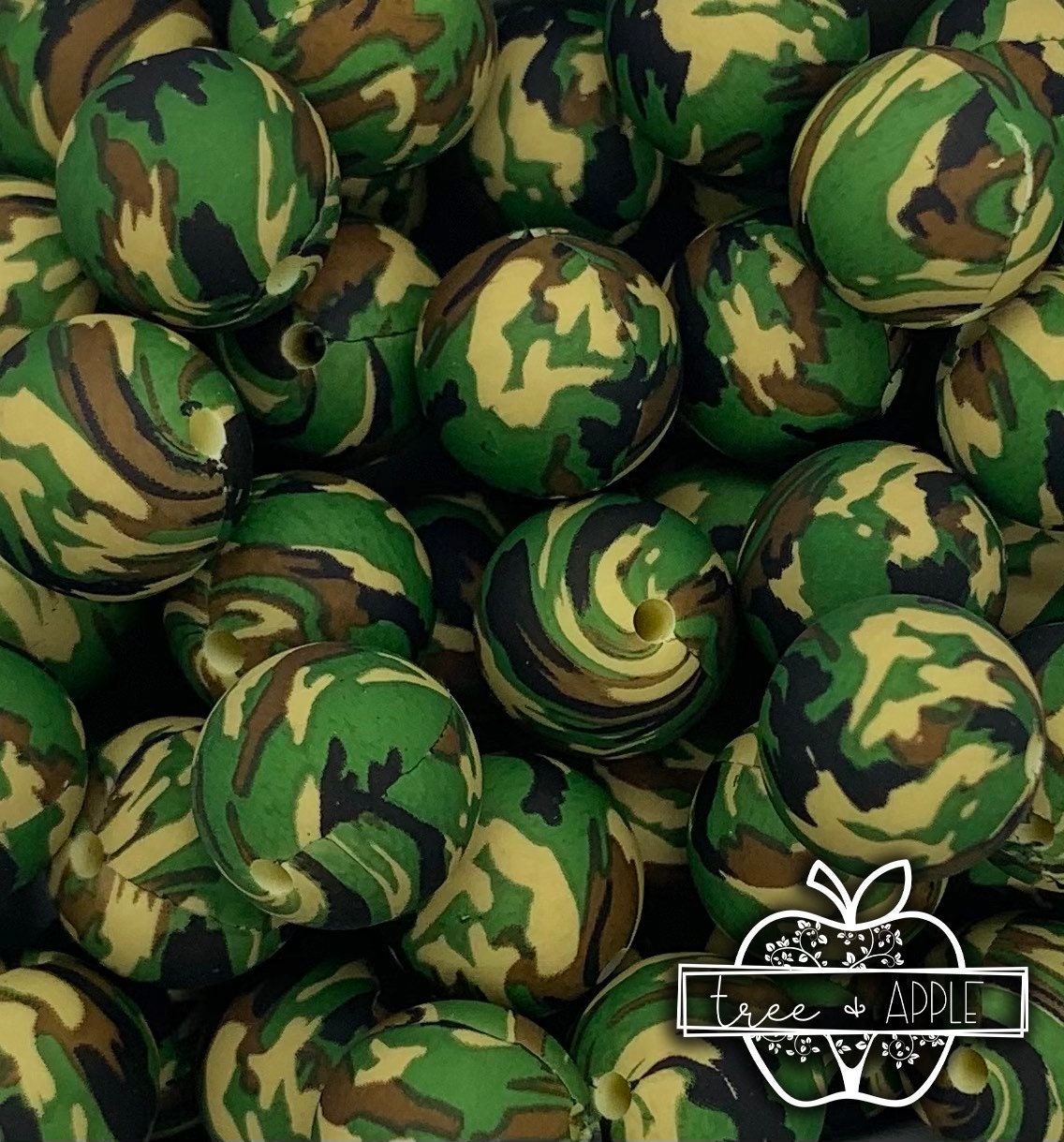 15mm Print Old Camo Army Round Silicone Beads