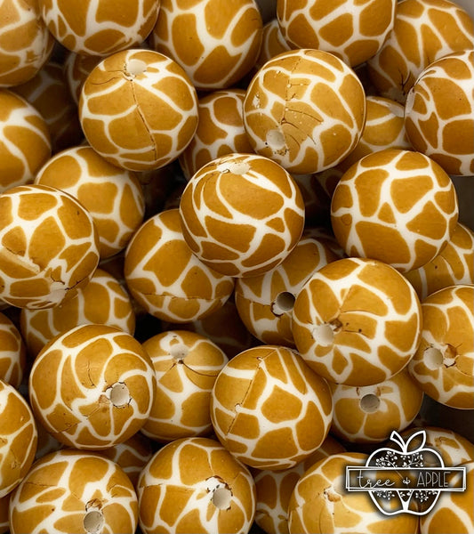 15mm Print Giraffe Round Silicone Beads