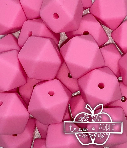 14mm Hexagon Bubblegum Pink Silicone Beads