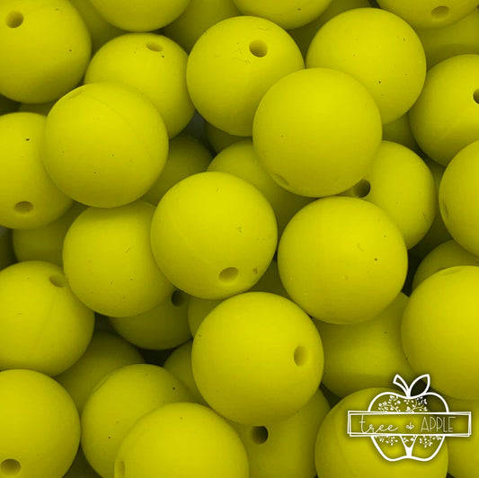 15mm Solid Tennis Yellow Round Silicone Beads