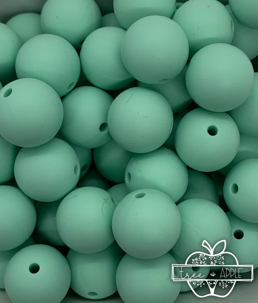 15mm Solid Mint Round Silicone Beads