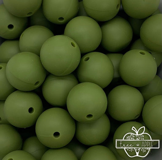 15mm Solid Army Green Round Silicone Beads
