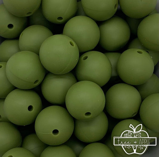 12mm Round Army Green Silicone Beads