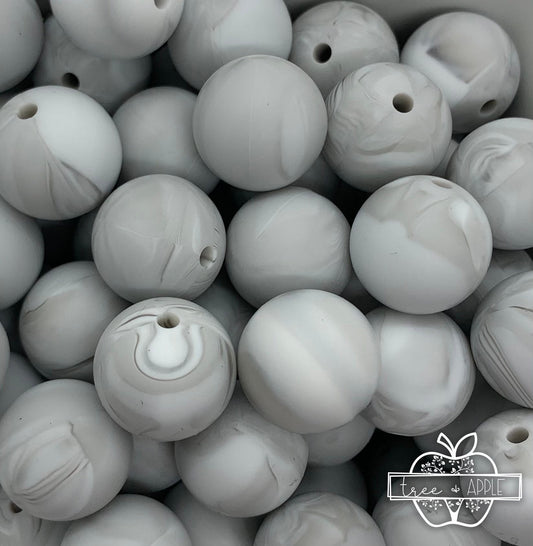 15mm Solid Grey Marble Swirl Round Silicone Beads, Beads Wholesale