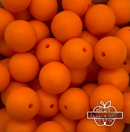 15mm Solid Orange Round Silicone Beads