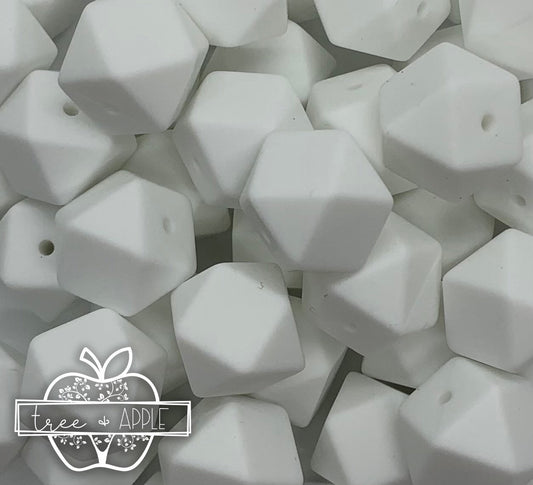14mm Hexagon White Silicone Beads