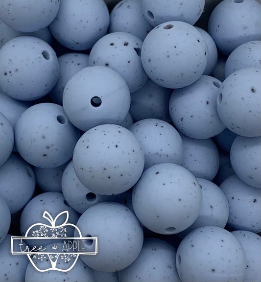 15mm Solid Speckled Blue Round Silicone Beads