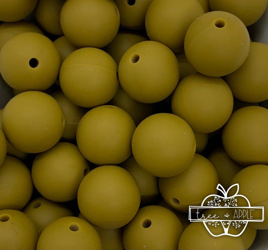 15mm Solid Olive Green Silicone Beads