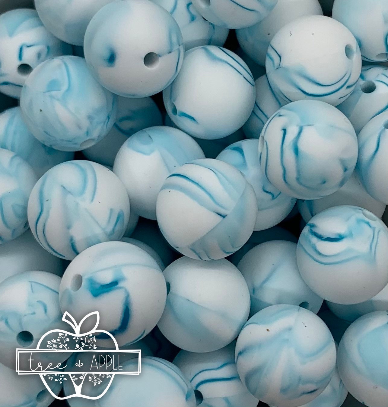 15mm Solid Teal Marble Swirl Round Silicone Beads