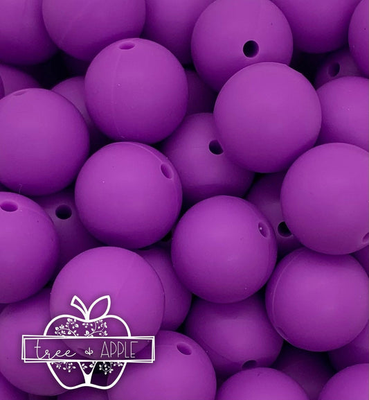 15mm Solid Purple Round Silicone Beads