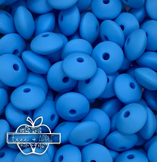 12mm Lentil Azure Blue Silicone Beads