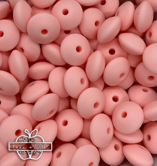 12mm Lentil Solid Soft Pink Silicone Beads