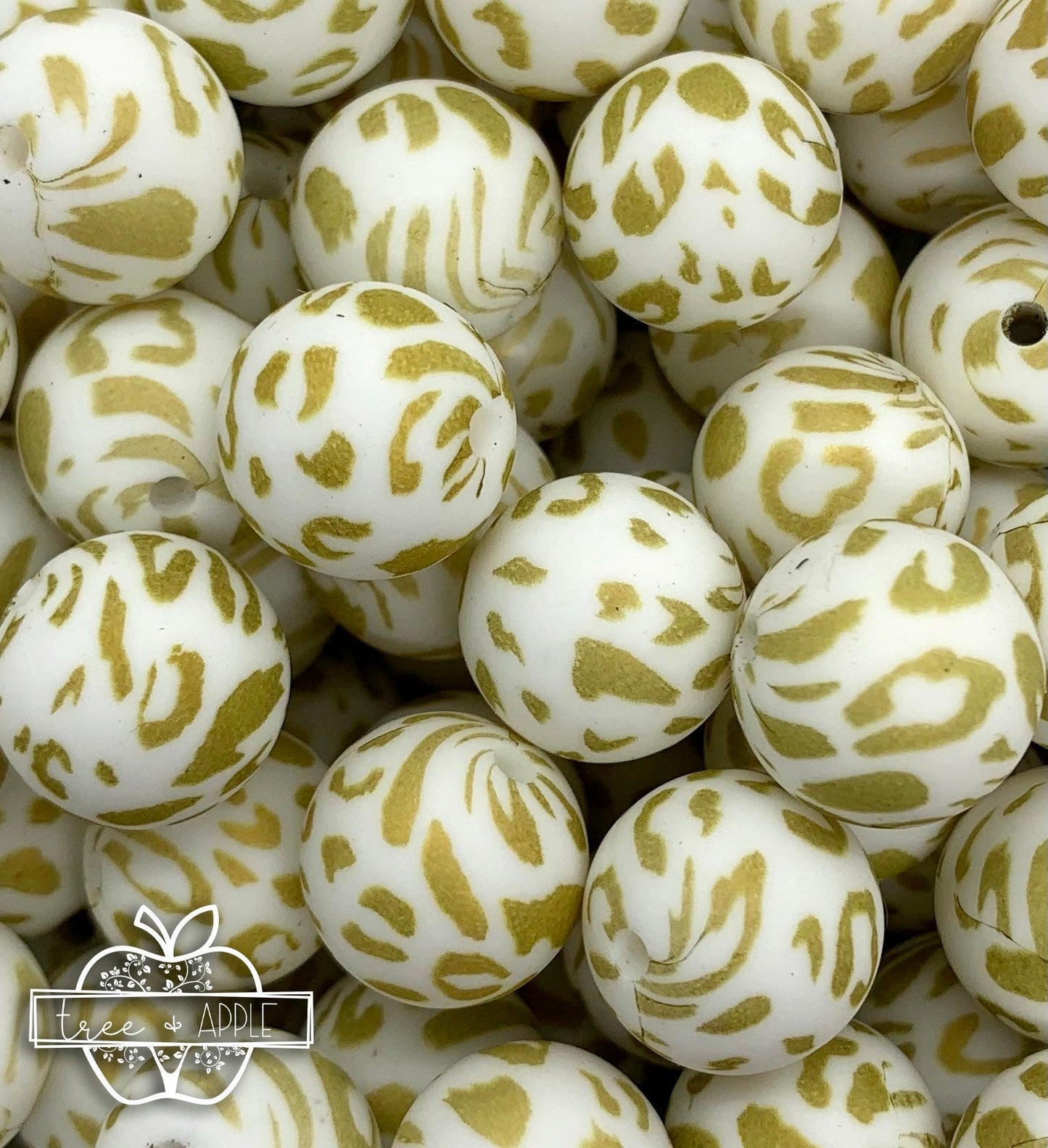 12mm Round Gold Cheetah Print Silicone Beads