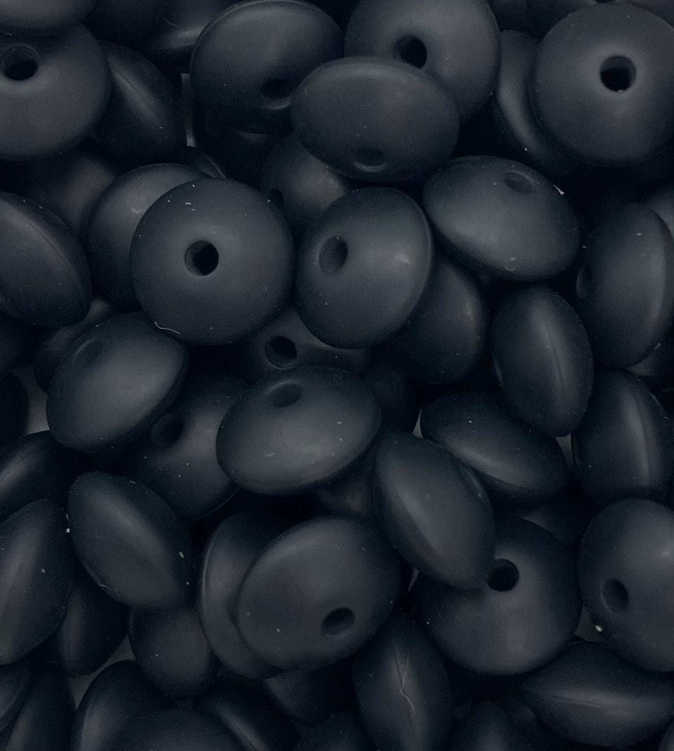 12mm Lentil Solid Black Silicone Beads