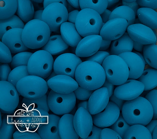 12mm Lentil Caribbean Blue Silicone Beads