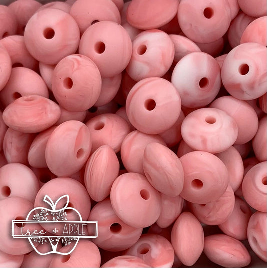 12mm Lentil Solid Dark Pink Marble Silicone Beads