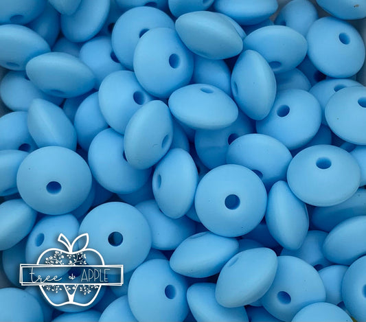 12mm Lentil Solid Ice Blue Silicone Beads