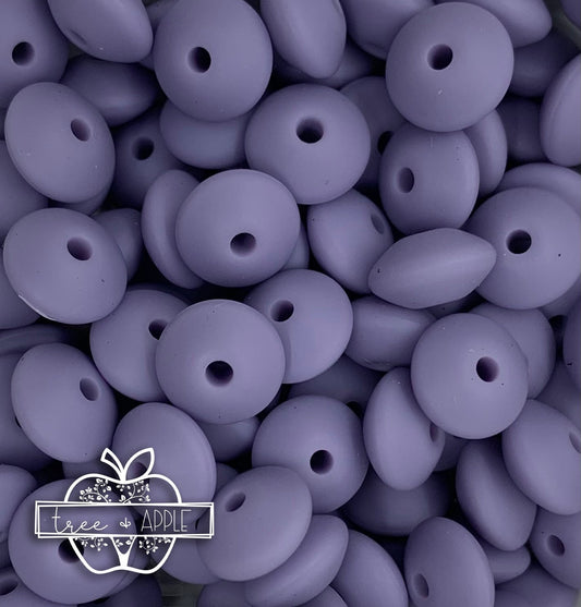 12mm Lentil Burnt Lilac Silicone Beads