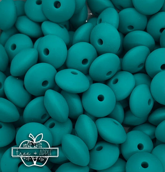 12mm Lentil Solid Lagoon Silicone Beads