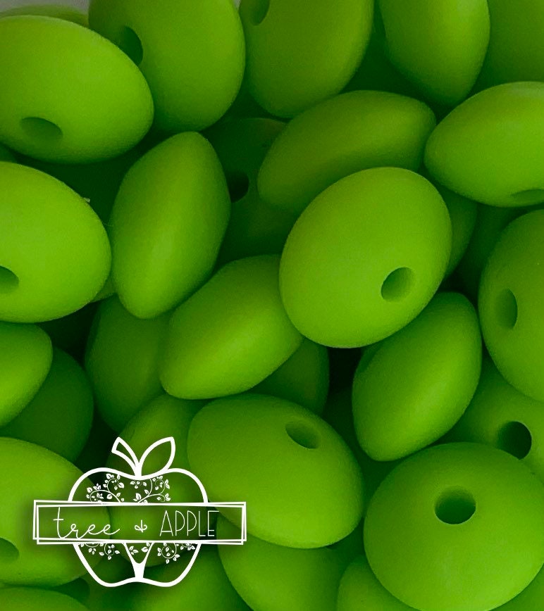 12mm Lentil Solid Lime Green  Silicone Beads