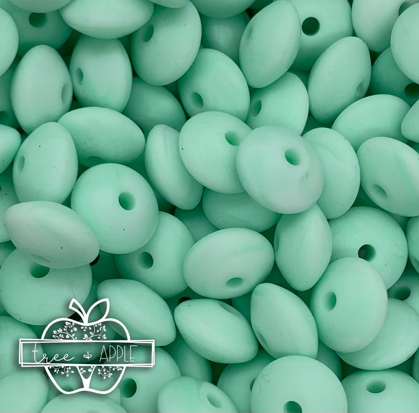 12mm Lentil Mint Marble (Barely) Silicone Beads