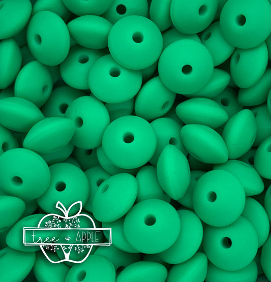 12mm Lentil Solid Seafoam Green Silicone Beads