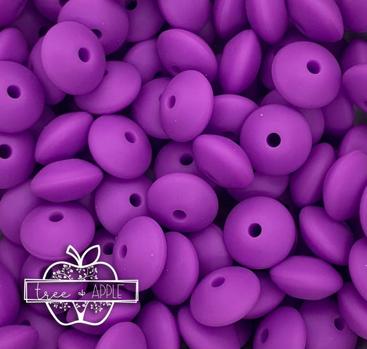 12mm Lentil Solid Purple Silicone Beads