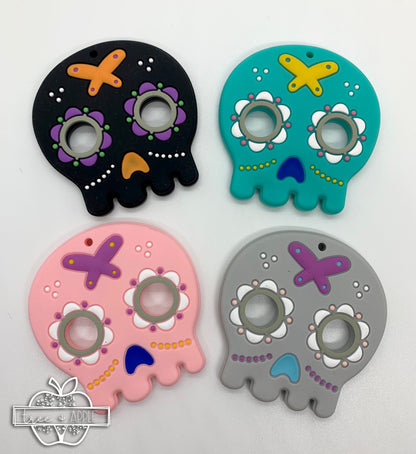 Teether Skull Silicone Teether, Sugar Skull Silicone Teether,  Halloween Teether Pendant, Teething, Pacifier Clip