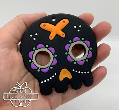 Teether Skull Silicone Teether, Sugar Skull Silicone Teether,  Halloween Teether Pendant, Teething, Pacifier Clip