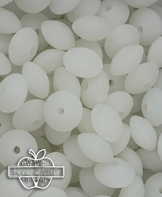 12mm Lentil Solid Frosted White Silicone Beads