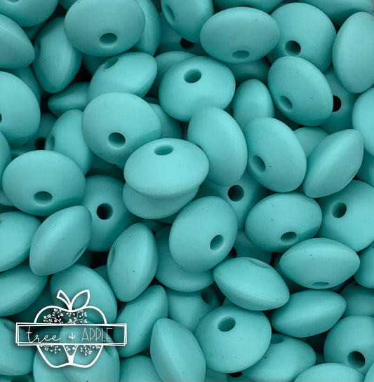 12mm Lentil Solid Light Turquoise Silicone Beads