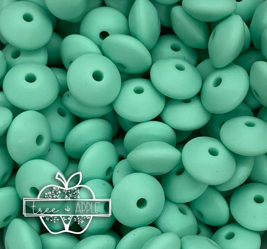 12mm Lentil Solid Mint Silicone Beads