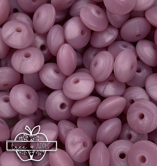 12mm Lentil Solid Pearl Lavender Silicone Beads