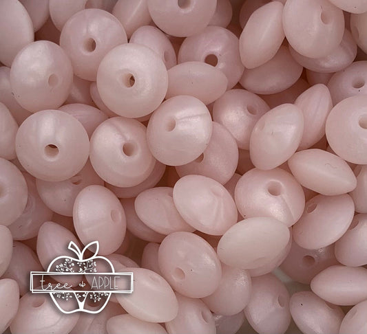 12mm Lentil Solid Pearl Pink Silicone Beads