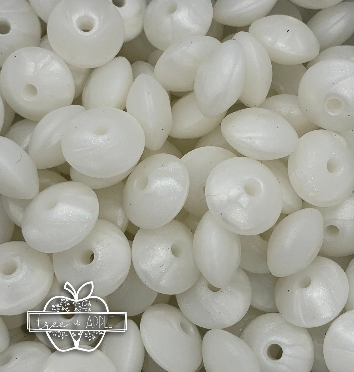 12mm Lentil Solid Pearl White Silicone Beads